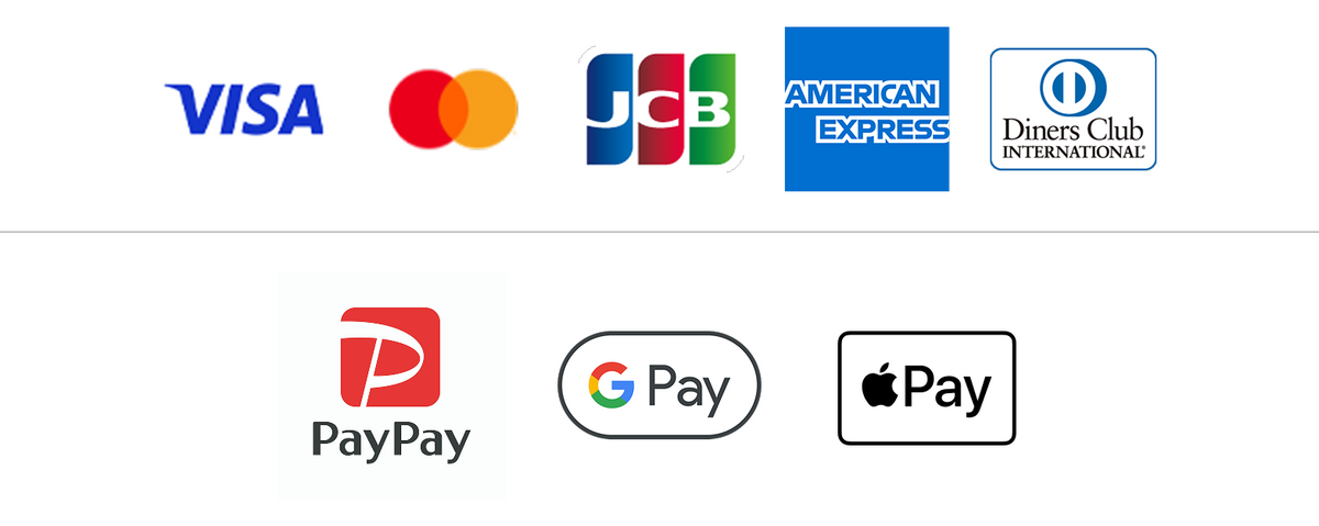 お支払い方法（VISA、Mastercard、JCB、American Express、Diners Club、PayPay、Google Pay、Apple Pay）